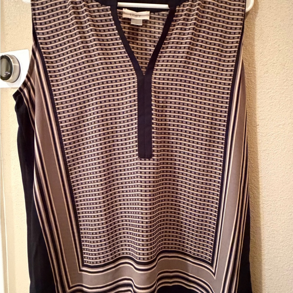 LOFT Black and Beige Polka Dot Top